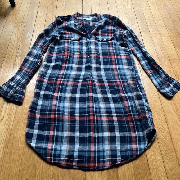 Velvet By Graham & Spencer Size S Blue Red Gabrielle Plaid Tunic Shirt Dress - Picture 4 of 16